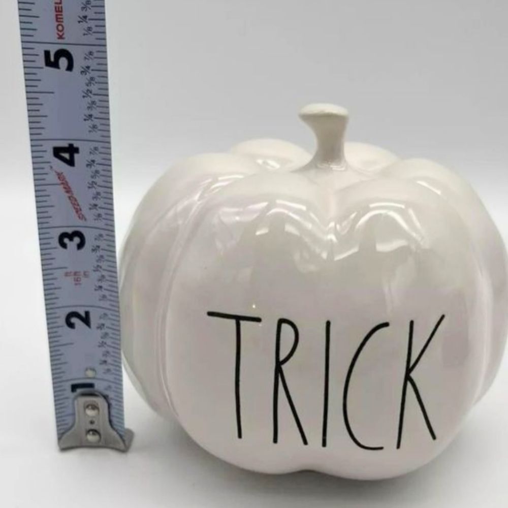 Rae Dunn TRICK OR TREAT Black and White Gloss Pumpkin Set - Picture 4 of 5